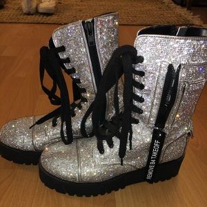 Dolls Kill platform silver rhinestone boots